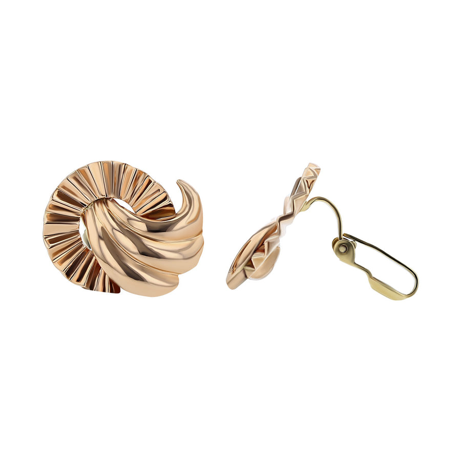 Retro 14K Rose Gold Circular Swirl Earrings