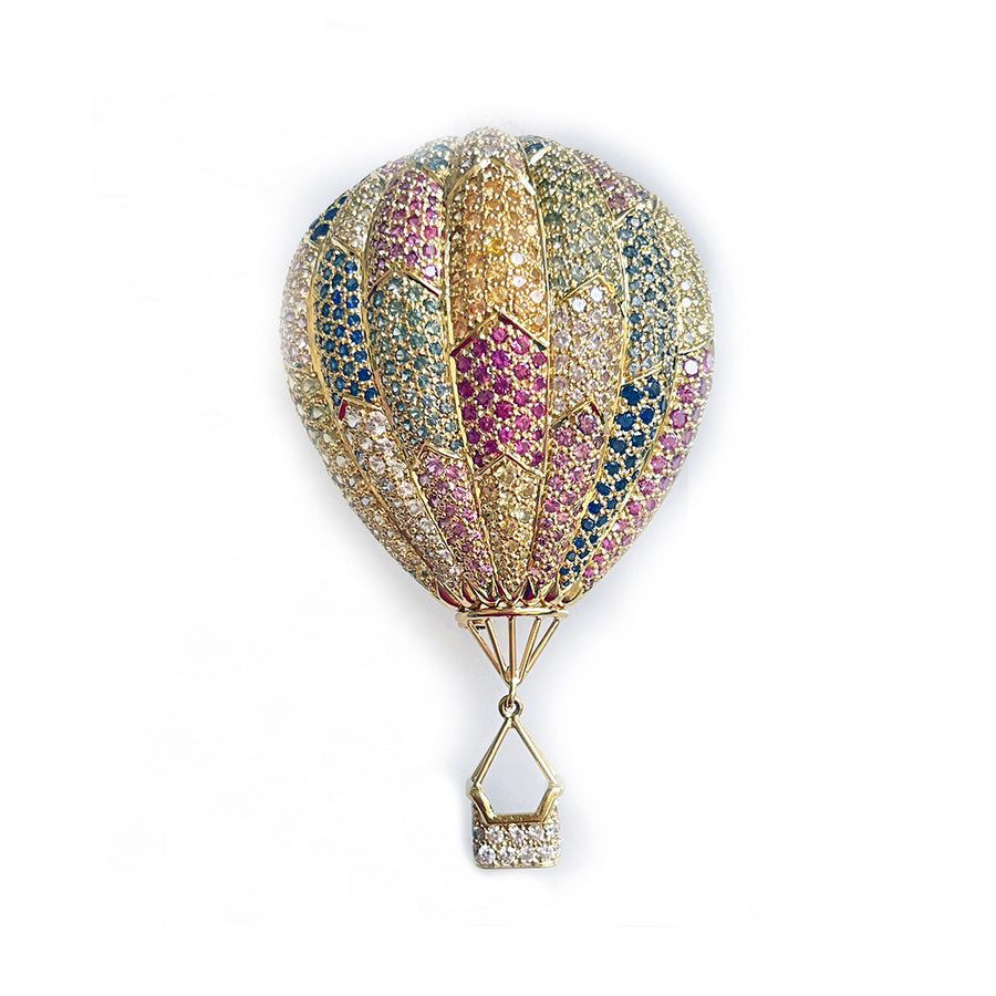 Multicolor Sapphire and Diamond Hot Air Balloon Pin