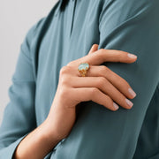 BOHO 0.04ct Diamond and Aquamarine Ring in 18K Yellow Gold, Size 6.75