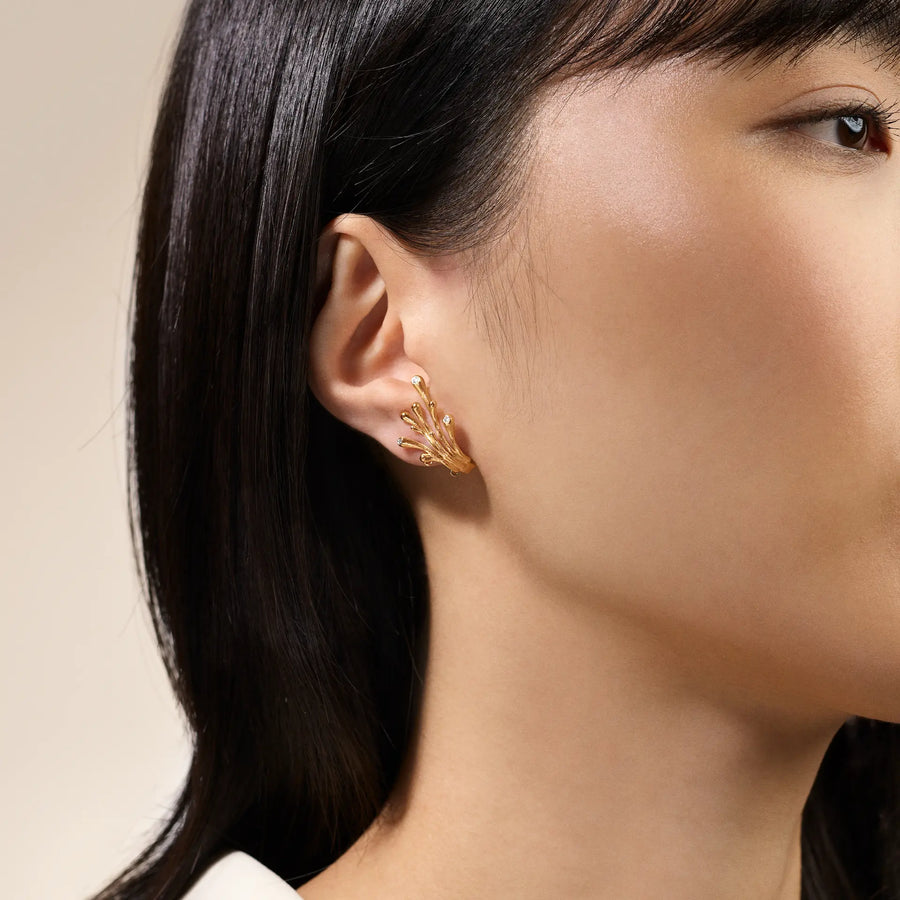 Boho 0.06ct Diamond Branch Clip Earrings in 18K Yellow Gold