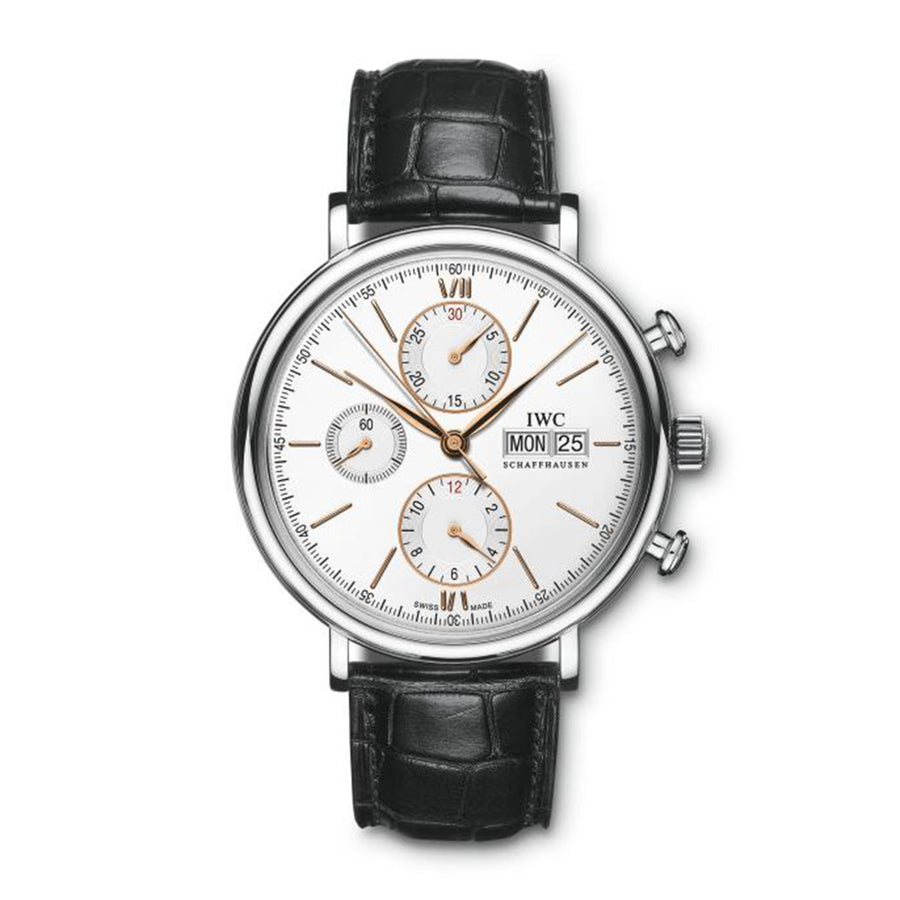 42mm Portofino Chronograph Watch with Silver Dial in Stainless Steel, Strap