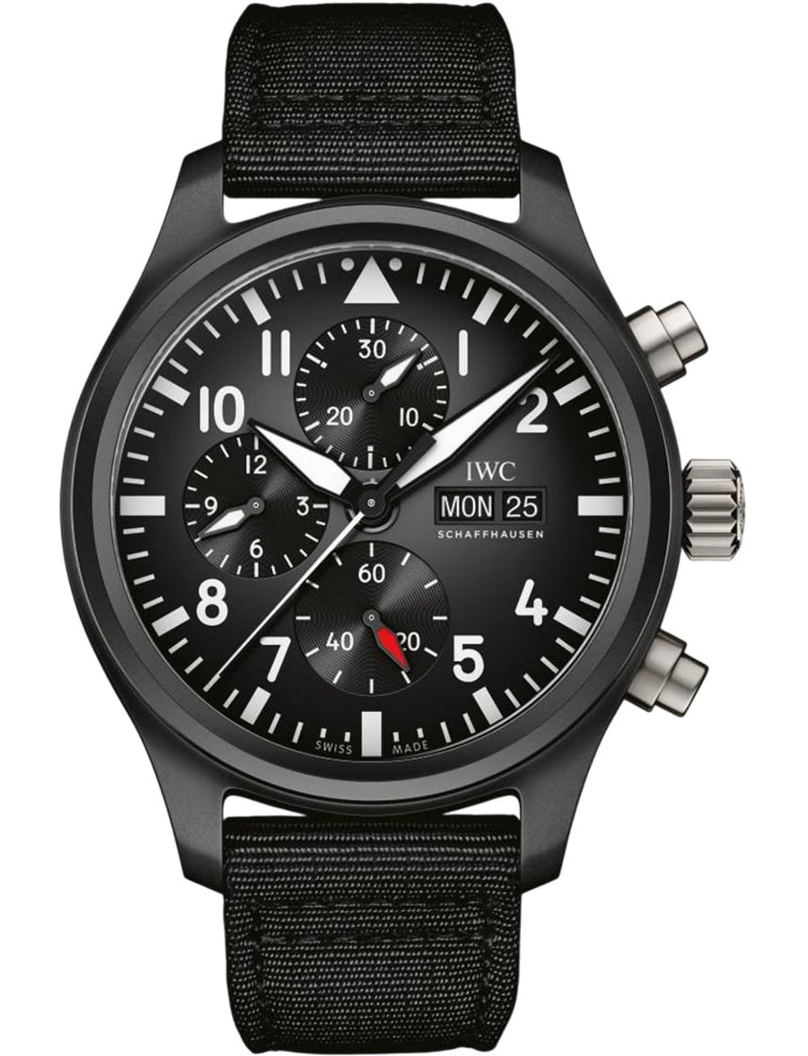 44.5mm Pilot's Chronograph Top Gun Watch with Black Dial in Black Ceramic, Strap