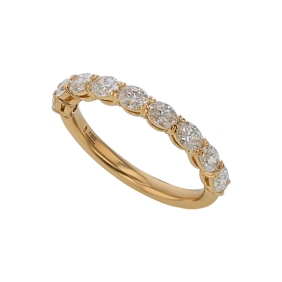 Grand Aire Petite 0.89ct Diamond Oval Partway Band in 18K Yellow Gold, Size 6