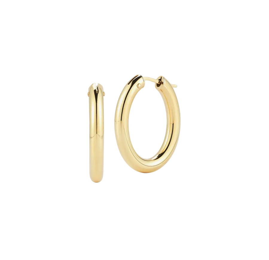 Designer Gold Oval Hoop Earrings in 18K Yellow Gold