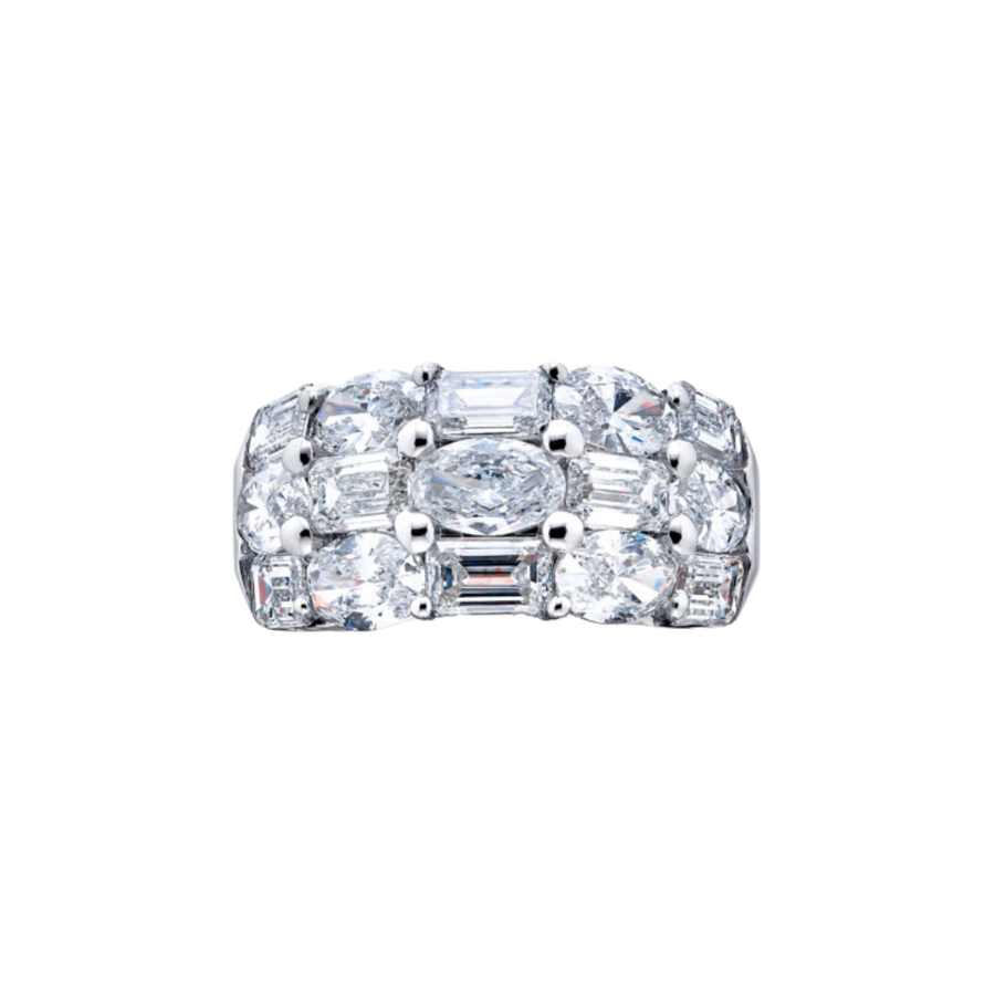 5.04ct Emerald and Oval Diamond 3 Row Shared Prong Band in Platinum