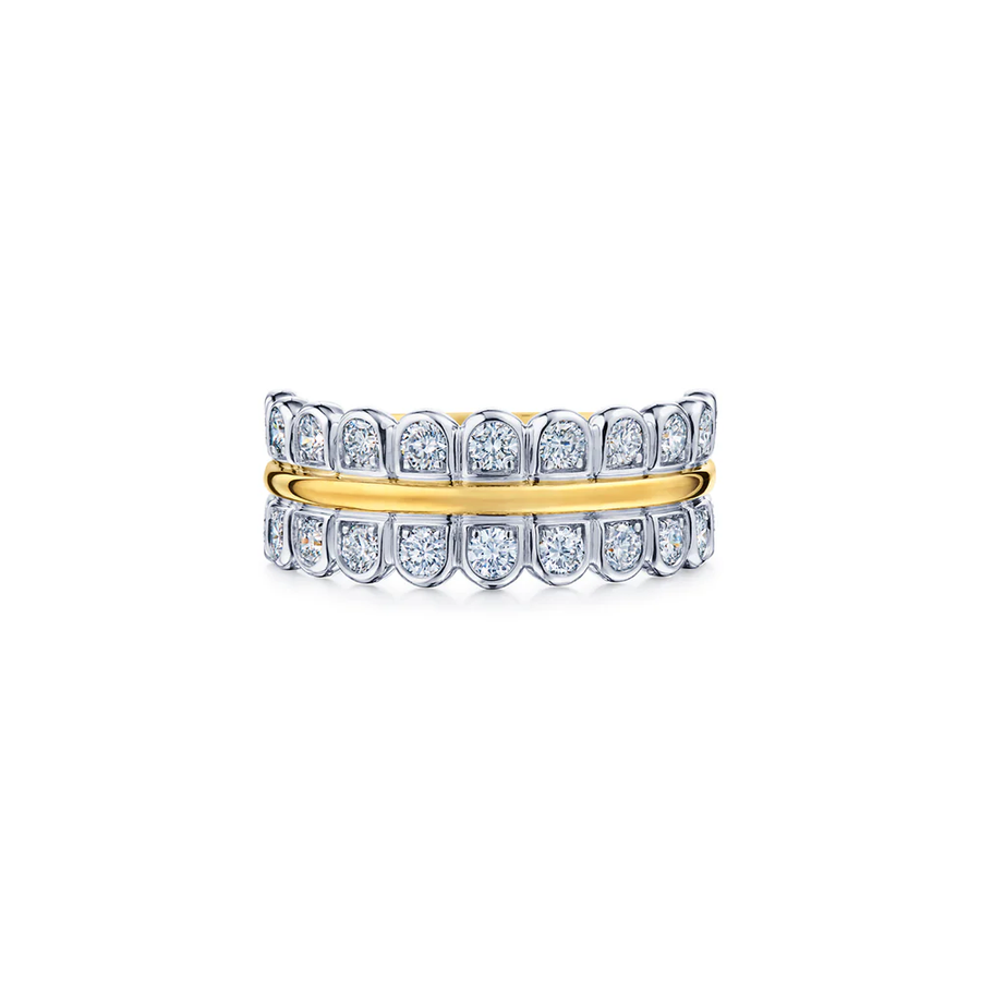 Sirena 0.85ct Diamond Fridge Two-Row Ring in 18K Yellow and White Gold, size 6