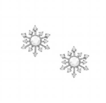 Leena 0.41ct Rose Cut Diamond Snowflake Stud Earrings in 18K White Gold