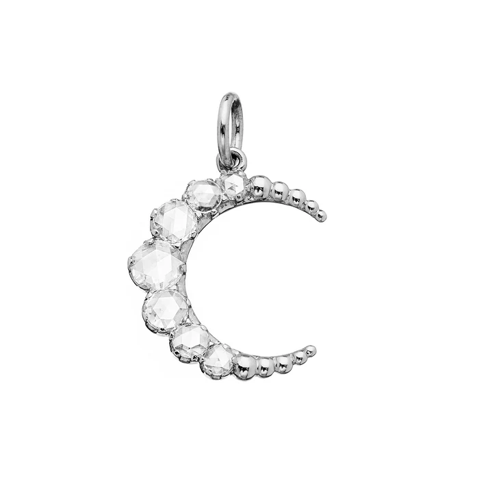 0.63ct Rose Cut Diamond Large Crescent Pendant in 18K White Gold, without chain
