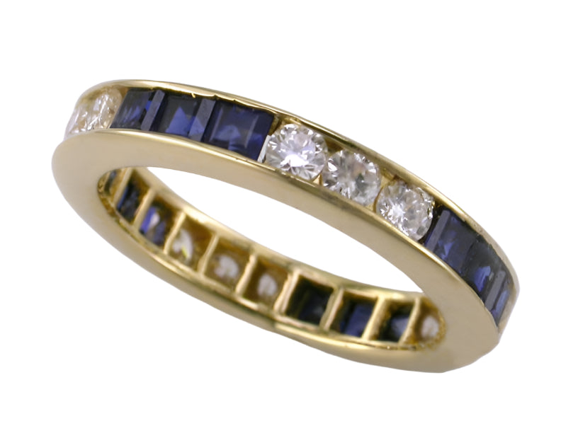 1.72ct Square Sapphire and 0.86ct Diamond Eternity Band in 18K Yellow Gold, size 6