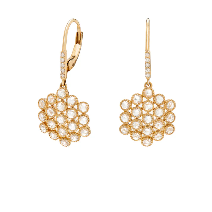 Josephine 1.80ct Rose Cut and Round Diamond Drop Earrings in 18K Yellow Gold