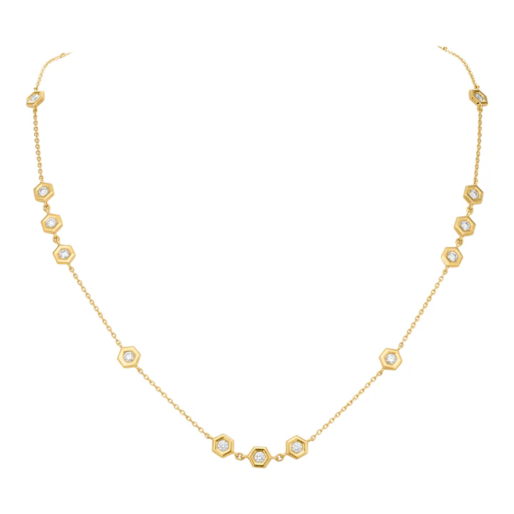 Mini B 1.85ct Diamond Hexagon Bezel Station Necklace in 18K Yellow Gold, 18"
