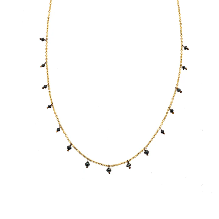 Adeline 1.60Ct Black Diamond Bead Chain in 18k Yellow Gold, 16-18in