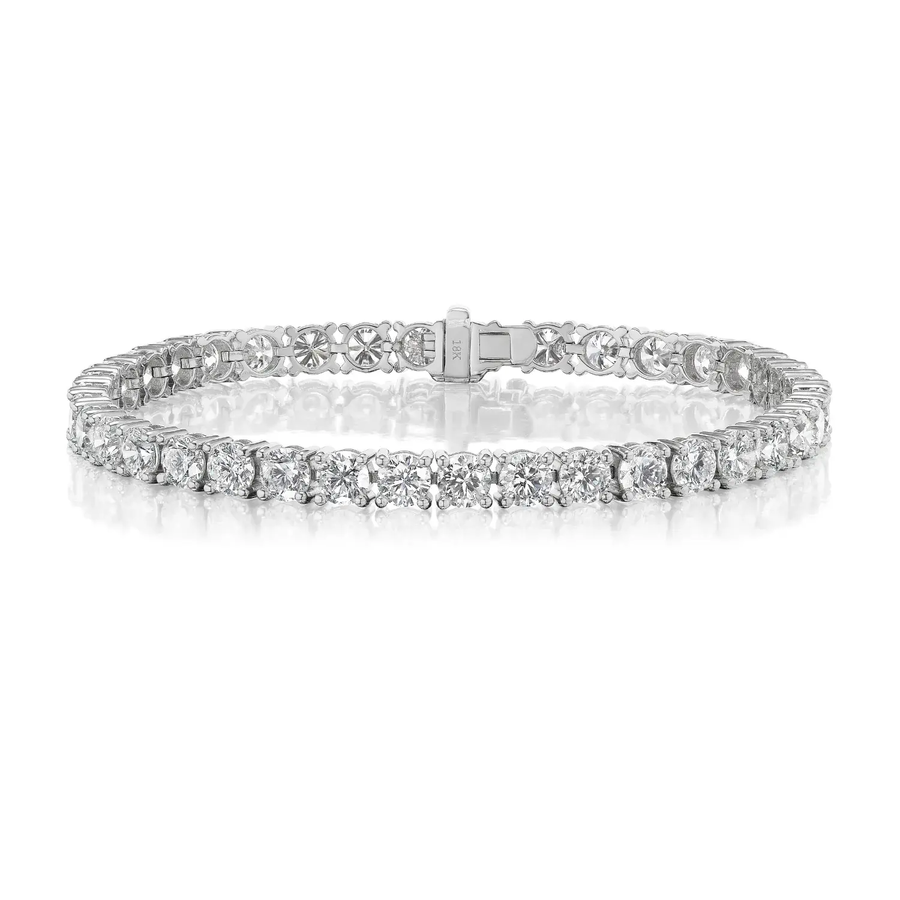 3.95ct Round Brilliant Diamond 4-Prong Tennis Bracelet in 18K White Gold, 7"