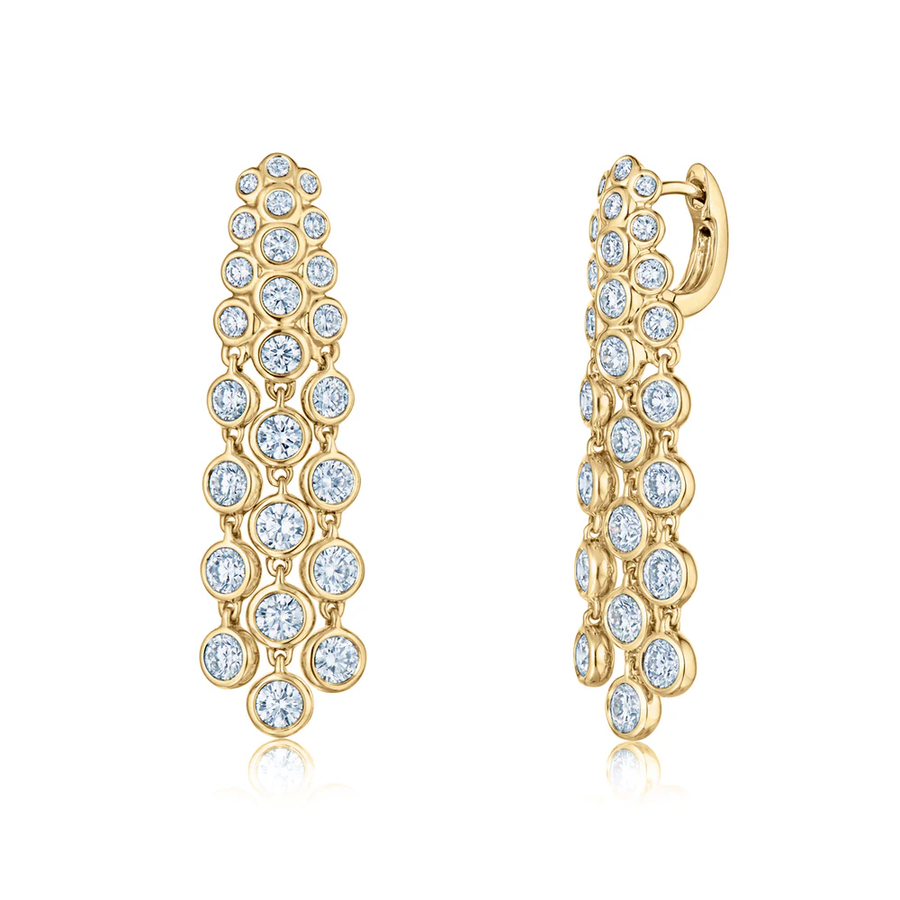 Waterfall 3.30ct Diamond Three Row Drop Earrings in 18K Yellow Gold