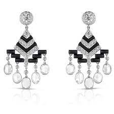 6.61Ct Diamond and Black Enamel Art Deco Earrings in Platinum