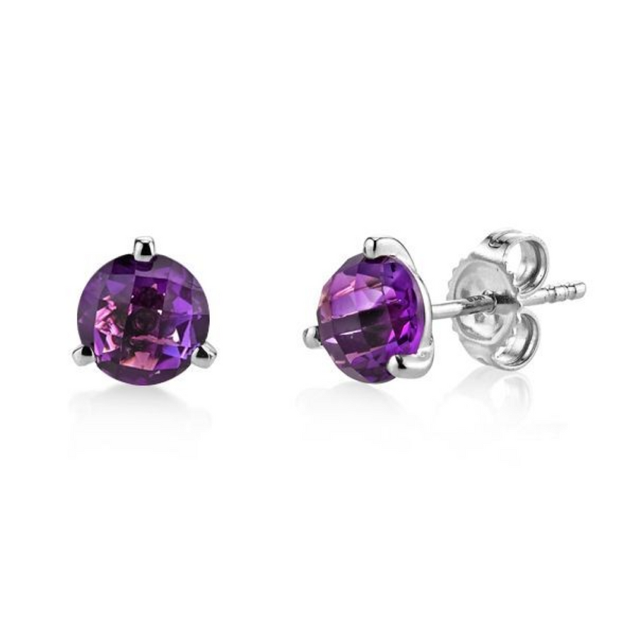 2.22ct Amethyst Martini 3 Prong Stud Earrings in 14K White Gold