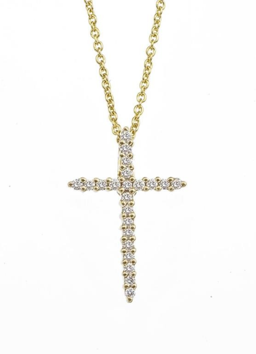Tiny Treasures 0.10ct Round Diamond Cross Pendant in 18K Yellow Gold, 16-18" chain