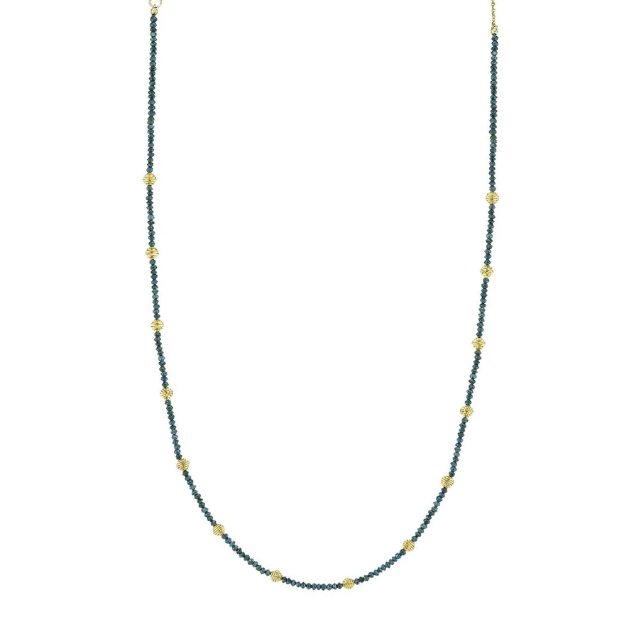 12.24ct Blue Diamond Beaded Station Necklace in 18K Yellow Gold, 16-18"