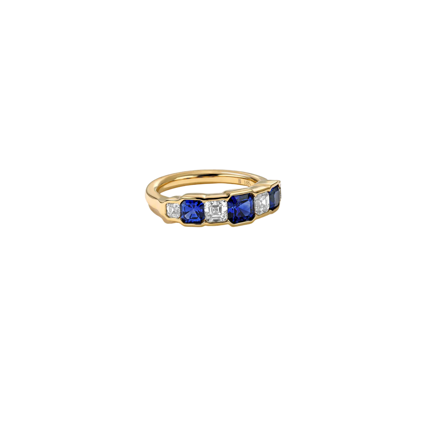 1.32ct Asher Sapphire and 0.76ct Diamond Graduated Band in 18K Yellow Gold, size 6.5