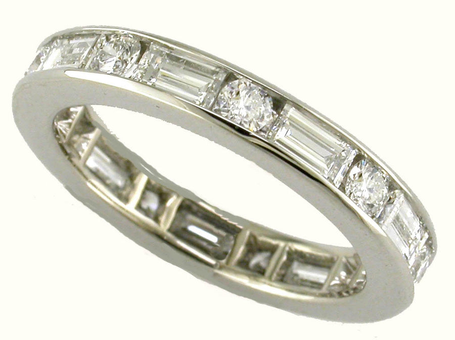 1.38ct Round and Baguette Diamond Eternity Band in Platinum, size 5.75