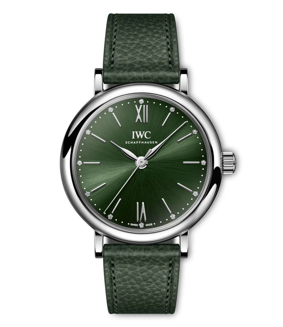 34mm Portofino Automatic Watch with Green Dial in Stainless Steel, Strap