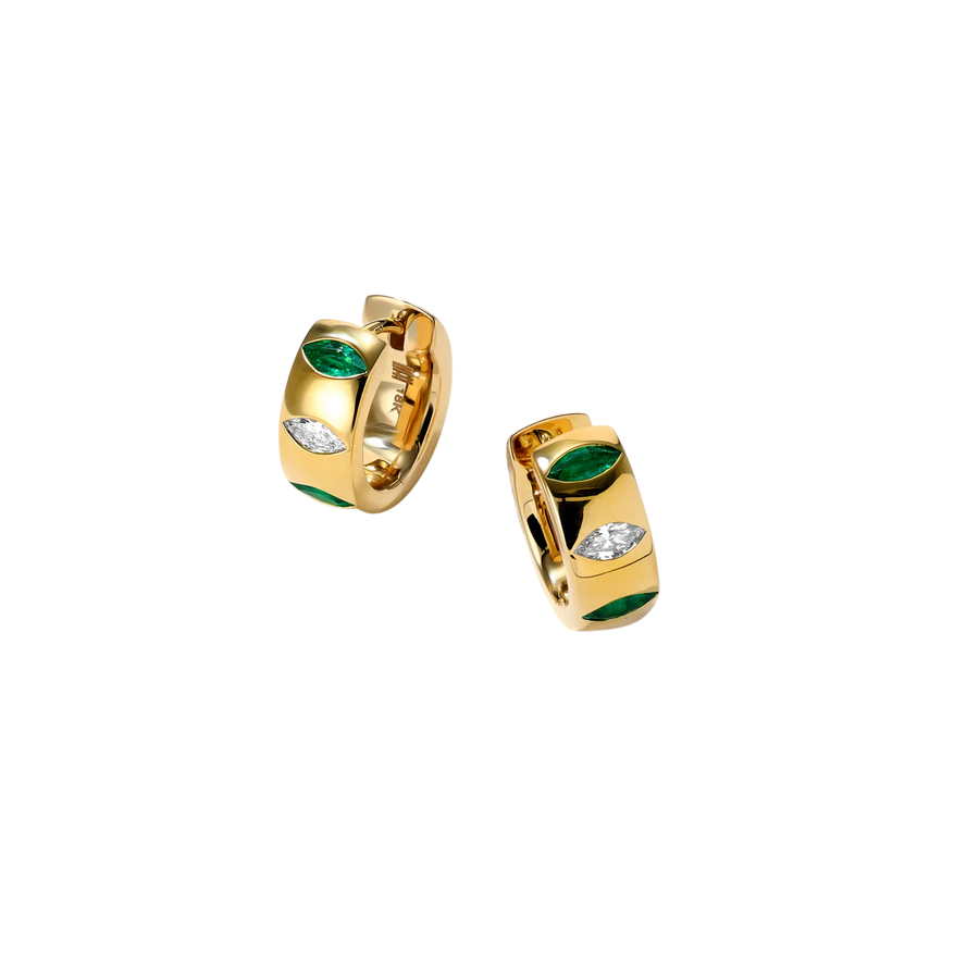 Guardian 0.46ct Emerald and 0.21ct Diamond Huggie Hoop Earrings in 18K Yellow Gold