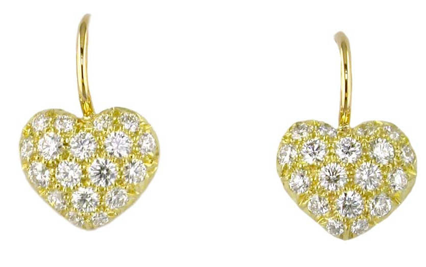 0.76ct Diamond Heart Drop Earrings in 18K Yellow Gold