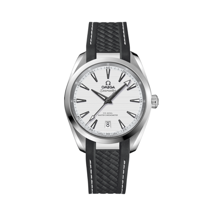 38mm Omega Seamaster Aqua Terra Watch with White Dial in Stainless Steel, Rubber Strap