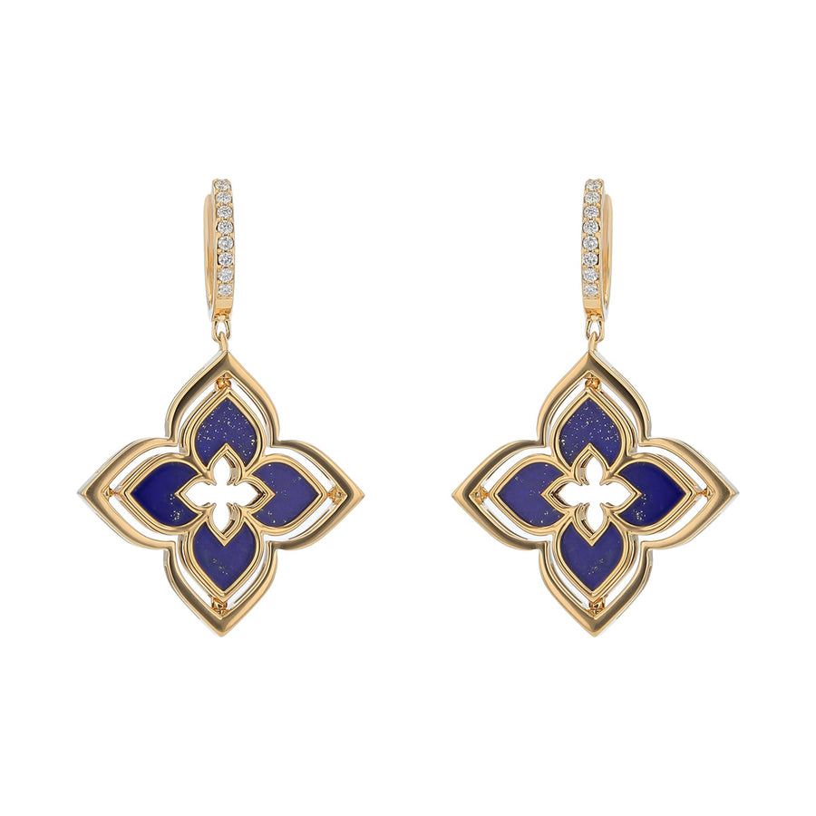 Venetian Princess 0.19ct Diamond and 5.80ct Lapis Pirouette Earring in 18K Yellow Gold