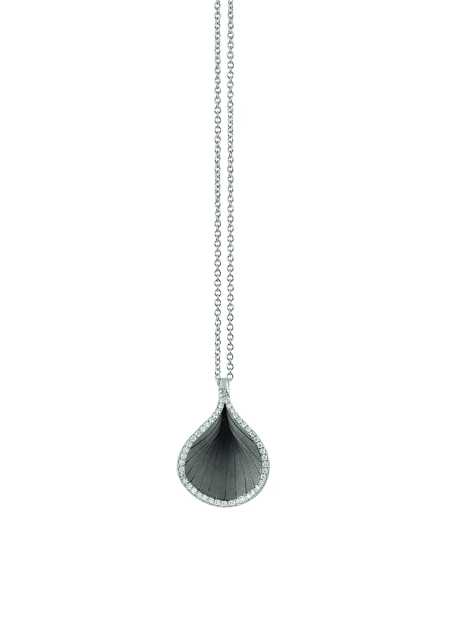 Goccia 0.13ct Diamond Pendant in 18K White Gold with Black Rhodium Plating, 18" chain