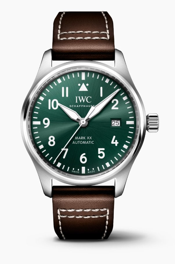 40mm Pilot's Watch Automatic Mark XX with Green Arabic Marker Dial with Date in Stainless Steel, Strap