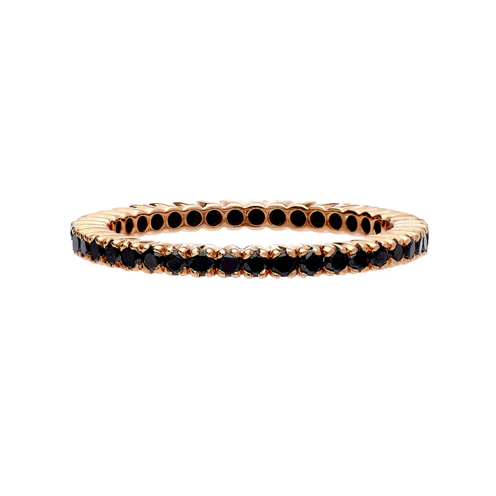 0.70ct Black Diamond Prong Eternity Band in 18K Rose Gold, Size 7
