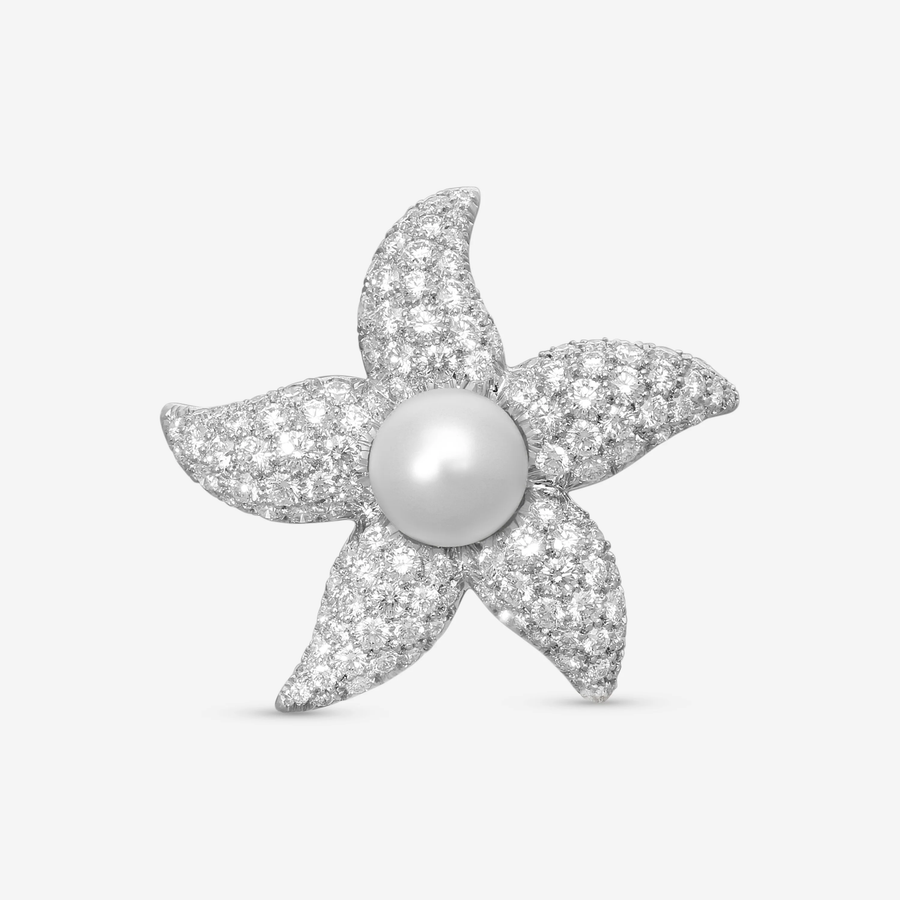 4.37ct Diamond and White South Sea Cultured Pearl Starfish Pin in Platinum