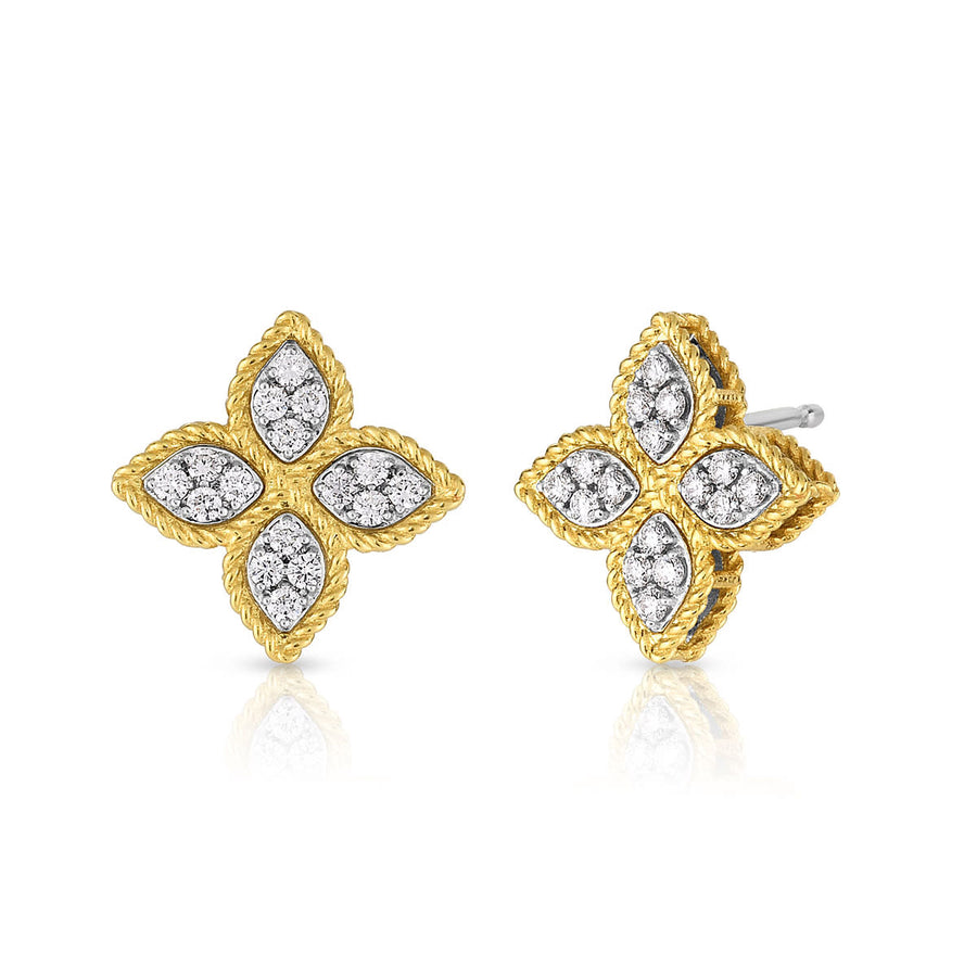 Princess 0.38ct Diamond Flower Earring in 18K White and Yellow Gold, Medium