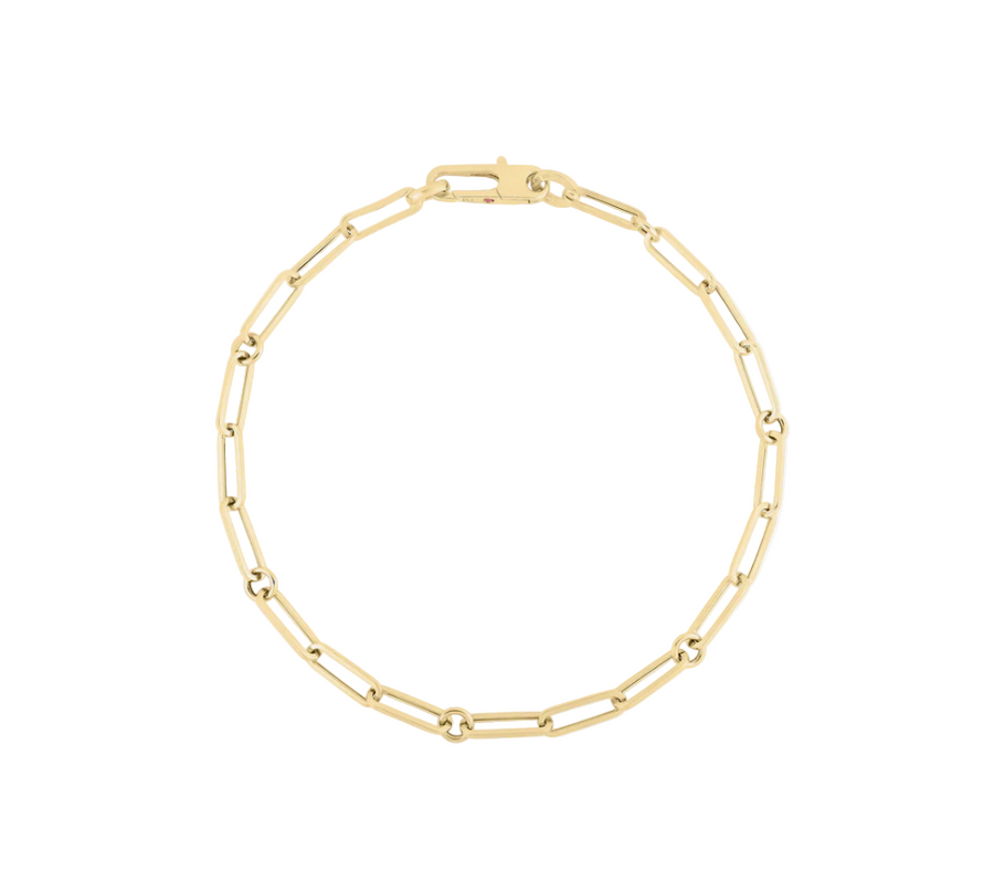 Designer Gold Paperclip and Round Link Bracelet in 18K Yellow Gold, 8.5"