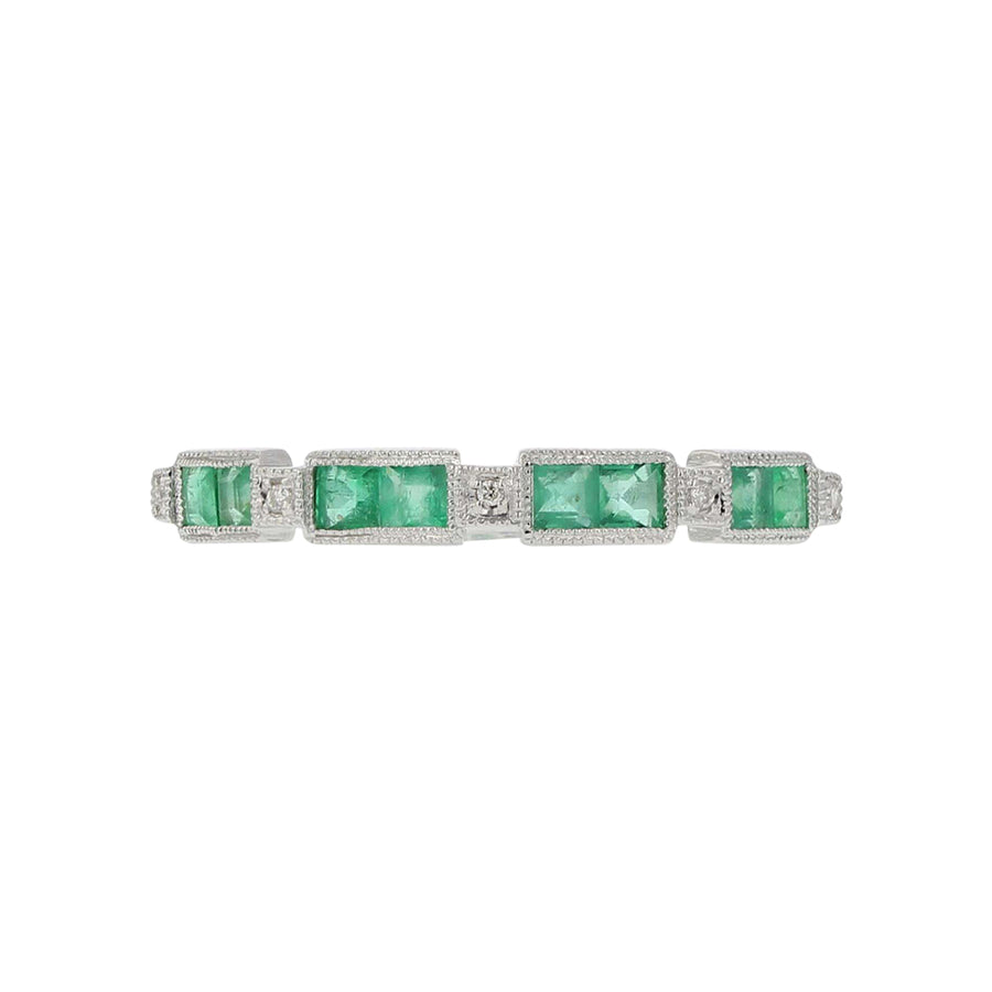 Square Emerald and Diamond Wedding Band