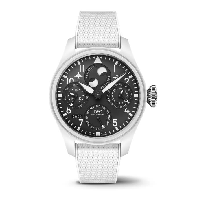 46.5mm Big Pilot's Perpetual Calendar "Lake Tahoe" Watch with a Black Dial in Ceramic, Strap
