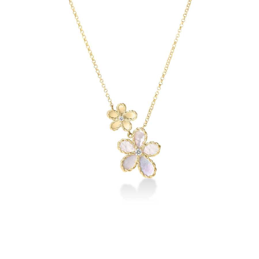 Jasmine 0.95ct Mother of Pearl and 0.04ct Diamond Flower Necklace in 18K Yellow Gold on 17" chain