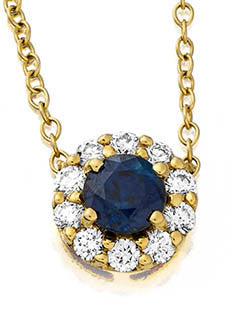 0.61ct Sapphire and 0.29ct Diamond Halo Pendant Necklace in 18K Yellow Gold