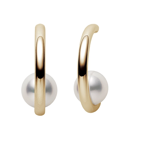 Classic Akoya A+ Peal Semi-Hoop Earrings in 18K Yellow Gold