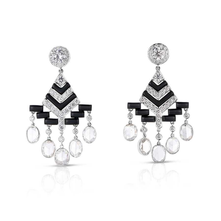 6.61Ct Diamond and Black Enamel Art Deco Earrings in Platinum