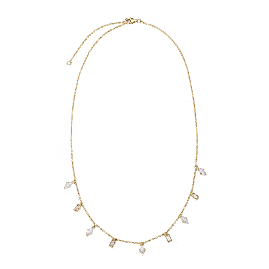 Lluvia 0.80ct Marquise and Baguette Diamond Station Necklace in 18K Yellow Gold, 16-18" chain