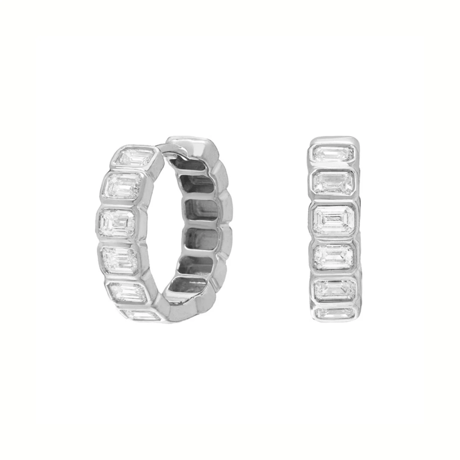 Nea 1.06ct Emerald Cut Diamond Huggie Hoop Earrings in 18K White Gold