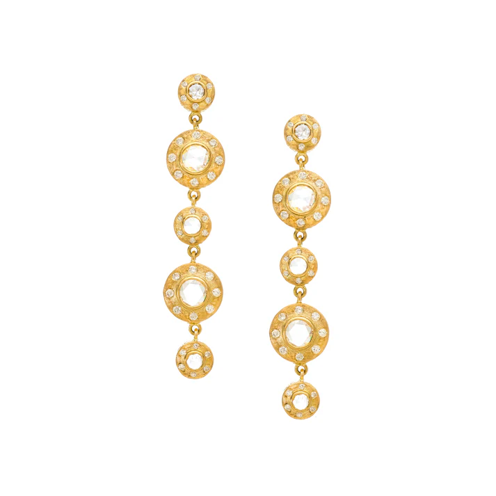 Dunes Classic Diamond Brushed Drop Earrings in 18K Yellow Gold