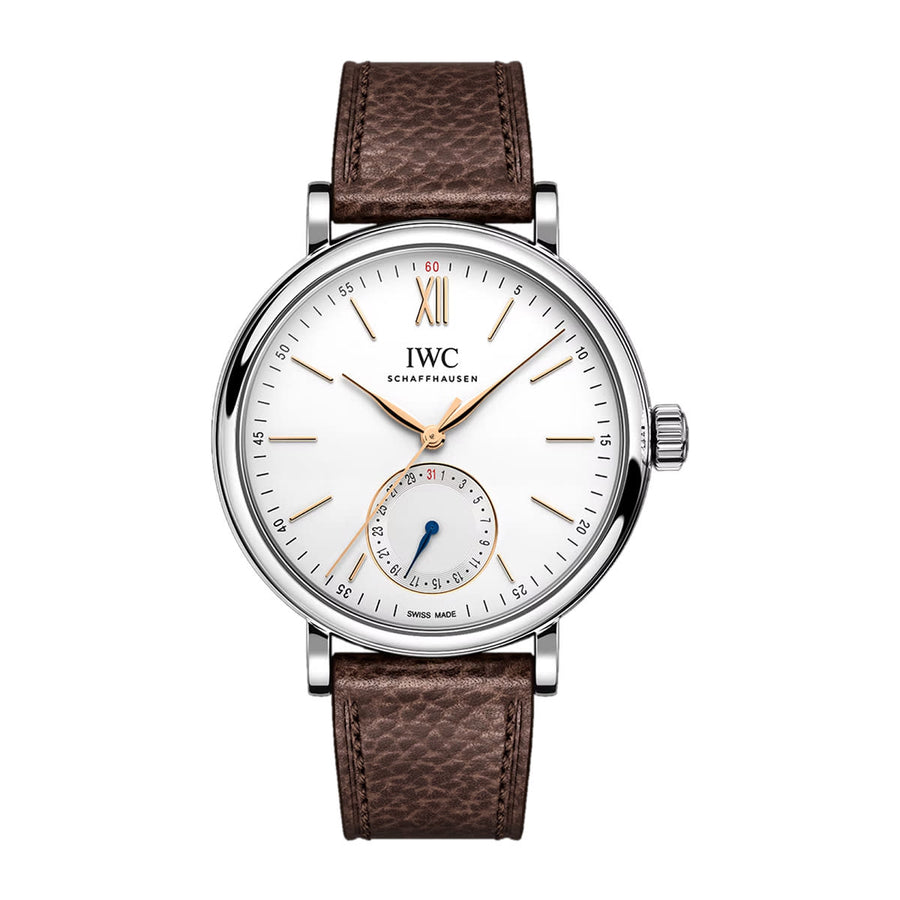 39mm Portofino Pointer Watch with White Dial in Stainless Steel, Strap