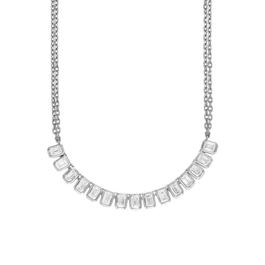 Nea 1.17ct Emerald Cut Diamond Bezel Necklace in 18K White Gold, 16-18"