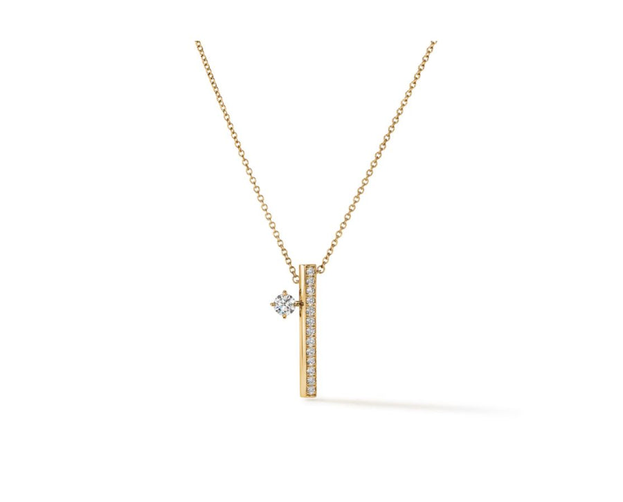 Barre Floating 0.45Ct Diamond Pave Bar Necklace in 18k Yellow Gold, 18" chain