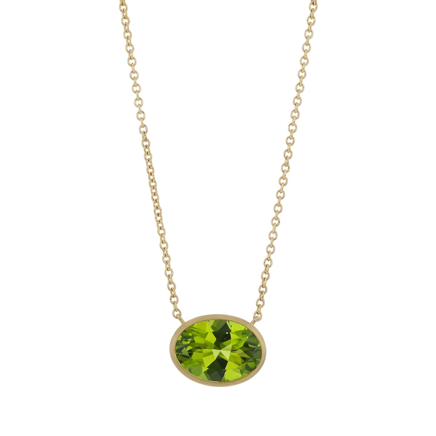5.00ct Oval Peridot Solitaire Bezel Necklace in 14K Yellow Gold, 18"