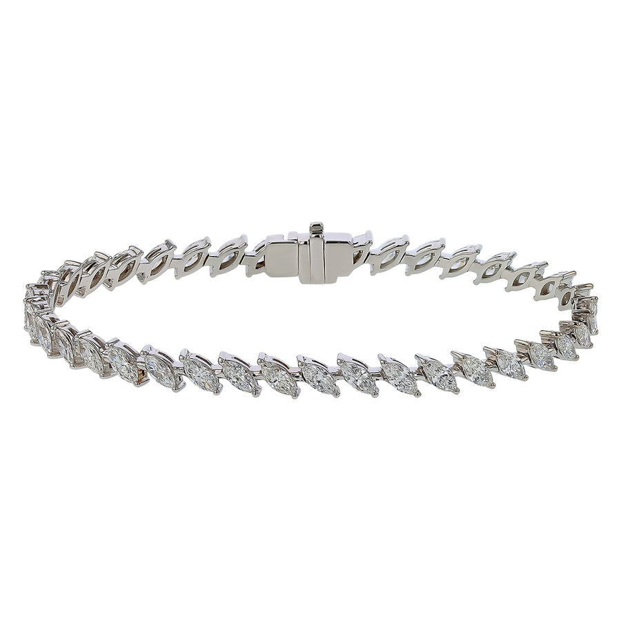 5.13ct Marquise Diamond Line Bracelet in 18K White Gold, 7"
