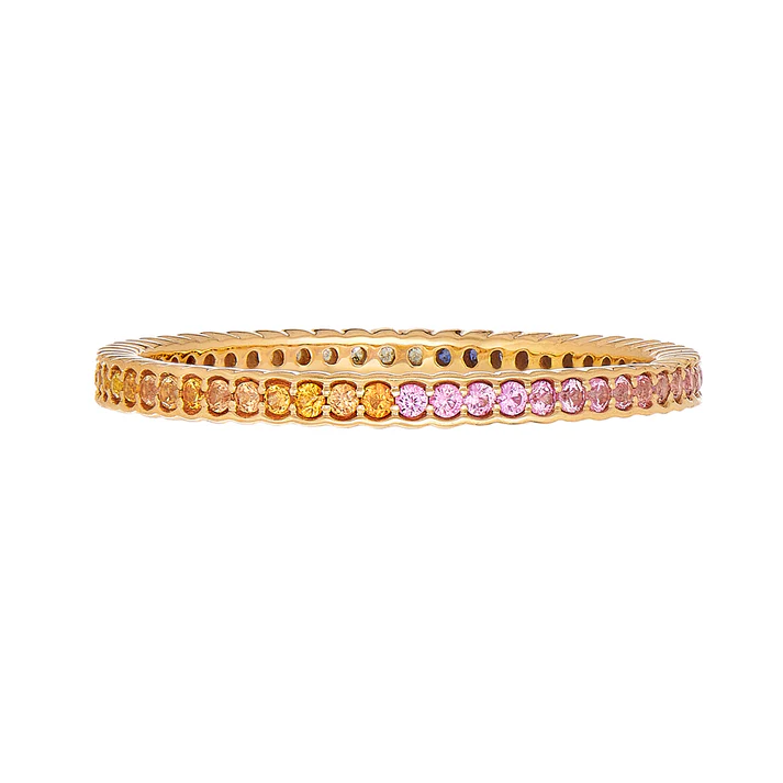 Scallop 0.37ct Rainbow Sapphire Band in 18K Yellow Gold, Size 7